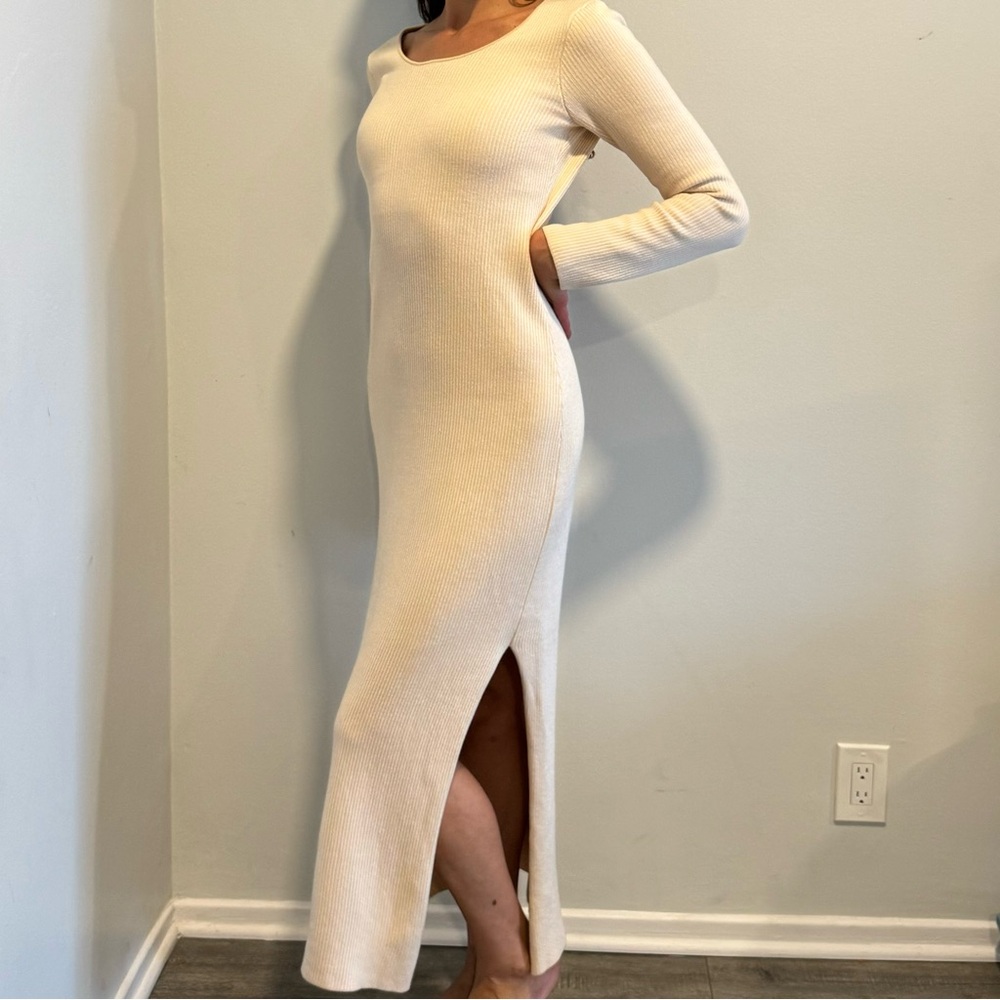 Zulu & Zephyr Camel Stripe Cotton Knit Maxi Dress, Cut-Out, Long Sleeve, Size 6